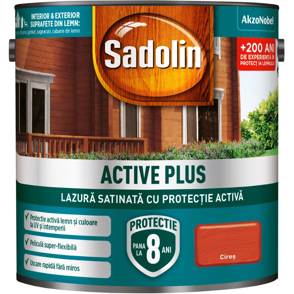 Lazura satinata pentru protectia lemnului Sadolin Active Plus WB, cires, interior/exterior, 2.5 l