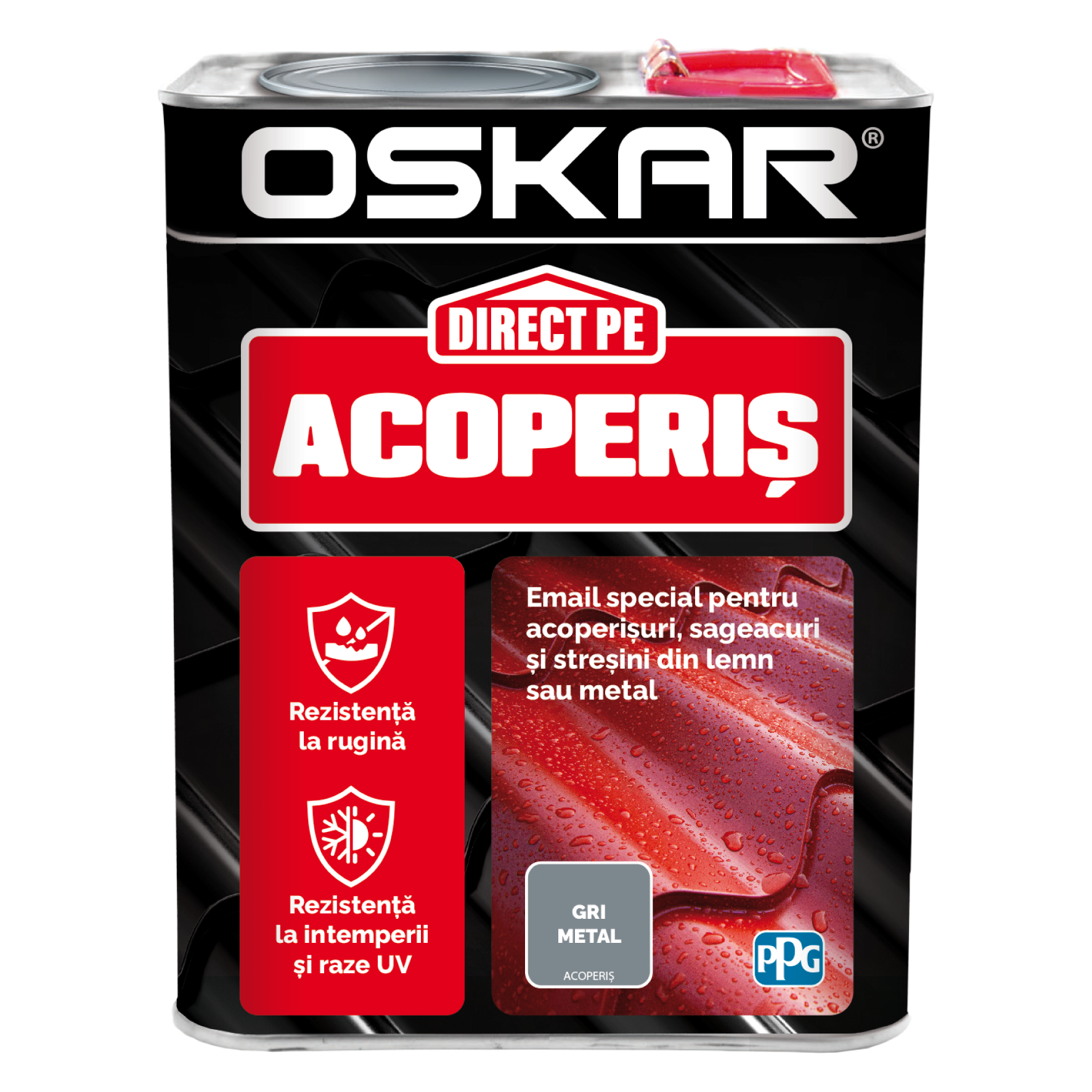 Vopsea Oskar Direct pe acoperis, gri metalic, exterior, 2.5 l