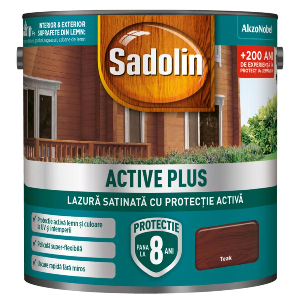 Lazura satinata pentru protectia lemnului Sadolin Active Plus WB, teak, interior/exterior, 5 l