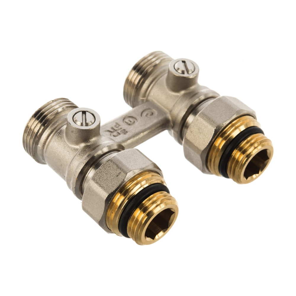 Robinet drept cu adaptor Purmo, alama, 1/2 - 3/4