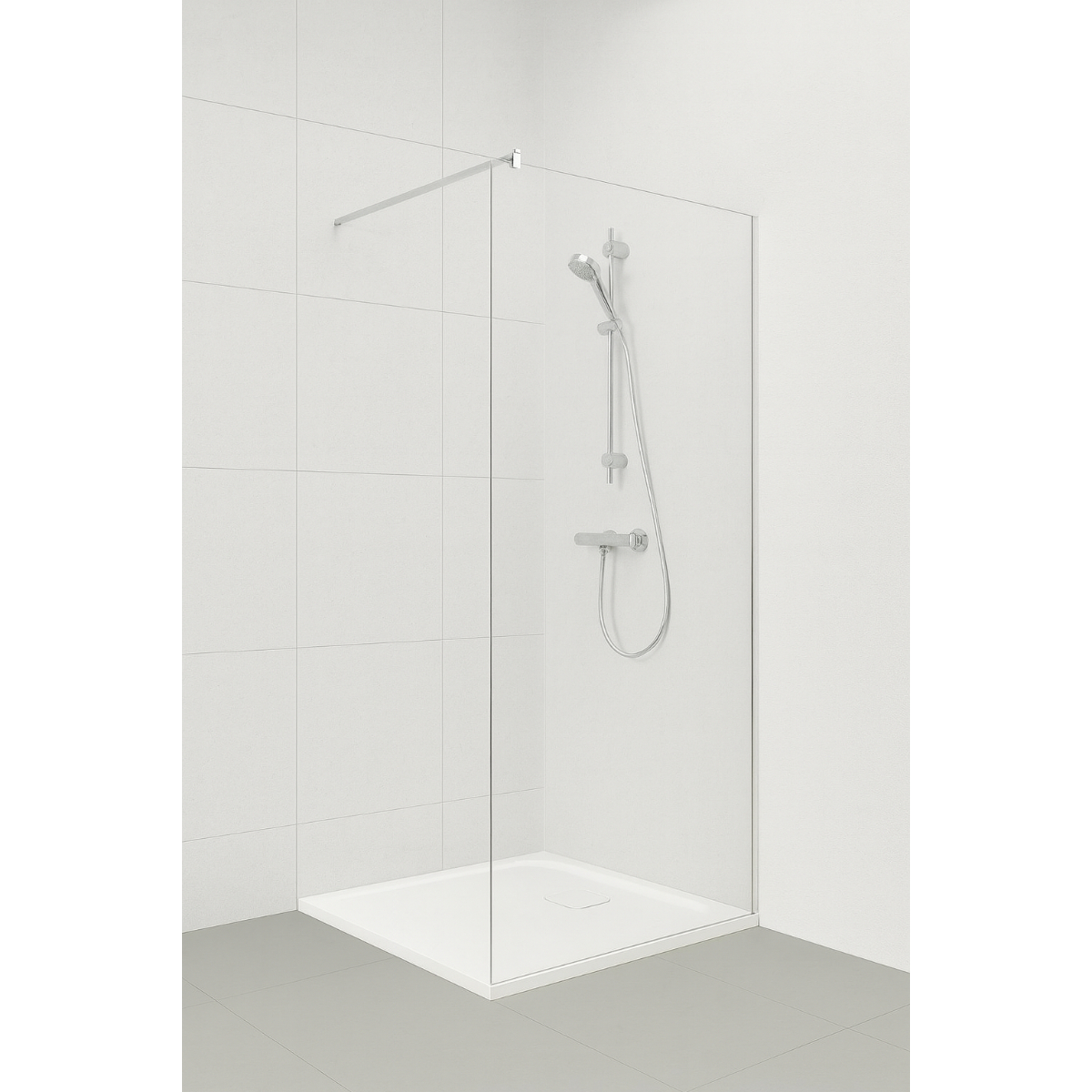 Perete fix dus / walk in Sanotechnik Sanoflex Young Crom MF100, sticla 6 mm clara, profil cromat, 95-97 x 195 cm