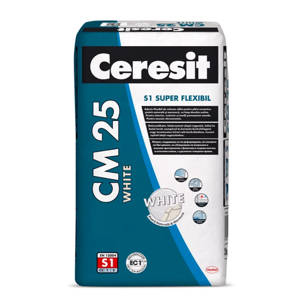 Adeziv super-flexibil pentru placari ceramice Ceresit CM 25, interior/exterior, 25 kg