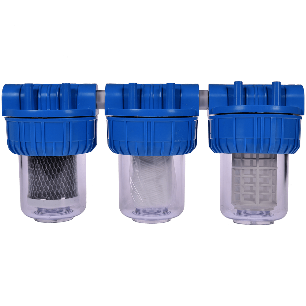 Filtru triplex de apa, carbune + polipropilena + sita, 5 cu 1/2 in linie