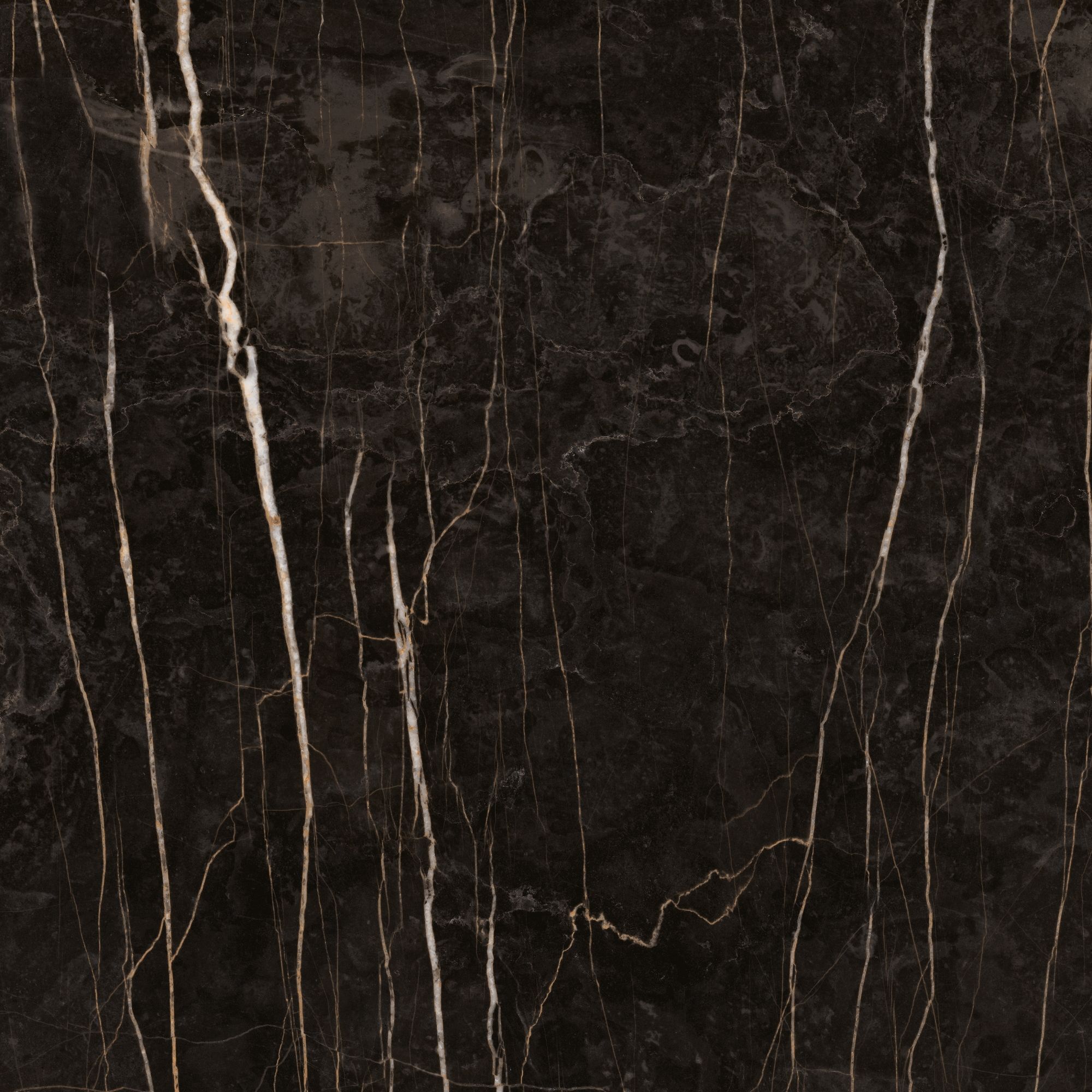 Gresie interior portelanata Colonial Black, glazura lucioasa, aspect marmura, negru, patrata, 120 x 120 cm