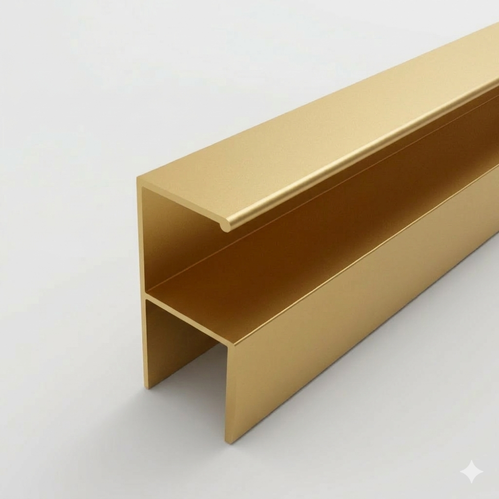 Profil aluminiu tip maner Y, auriu mat, fara perie, 3 m