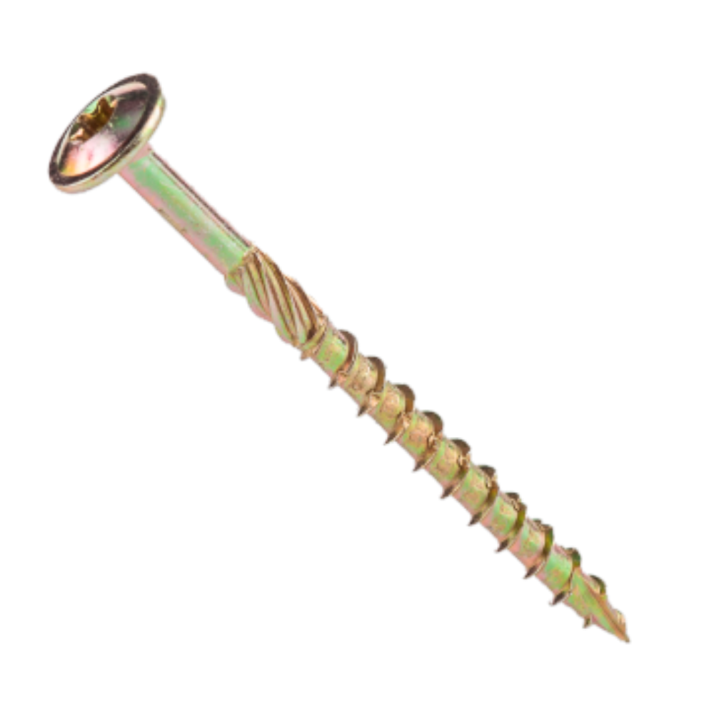 Surub dulgherie cap plat tip Fast, otel zincat galben, TX30, 6 x 200 mm