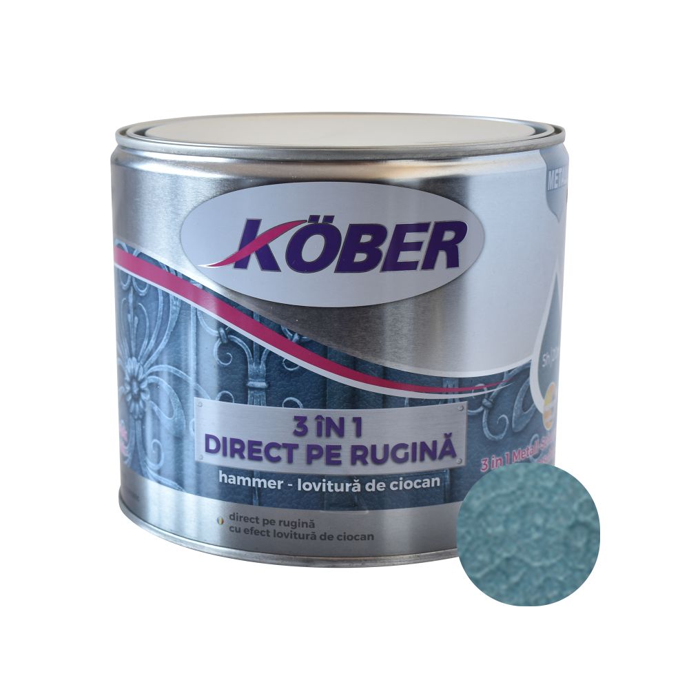 Vopsea alchidica pentru metal Kober 3 in 1 Hammer, interior/exterior, albastru luminos, 2,5 l