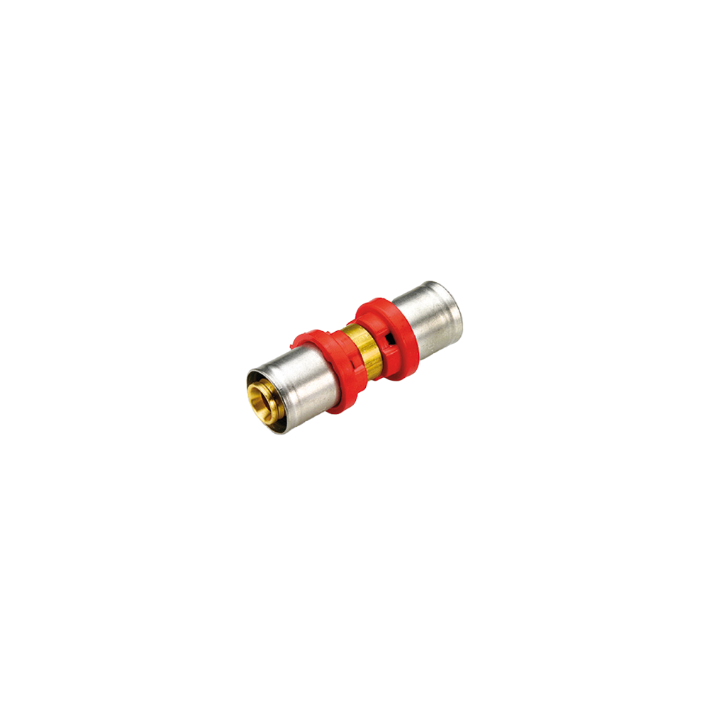 Racord drept dublu cu presare multistrat Tiemme, alama, diametru 26-20 mm