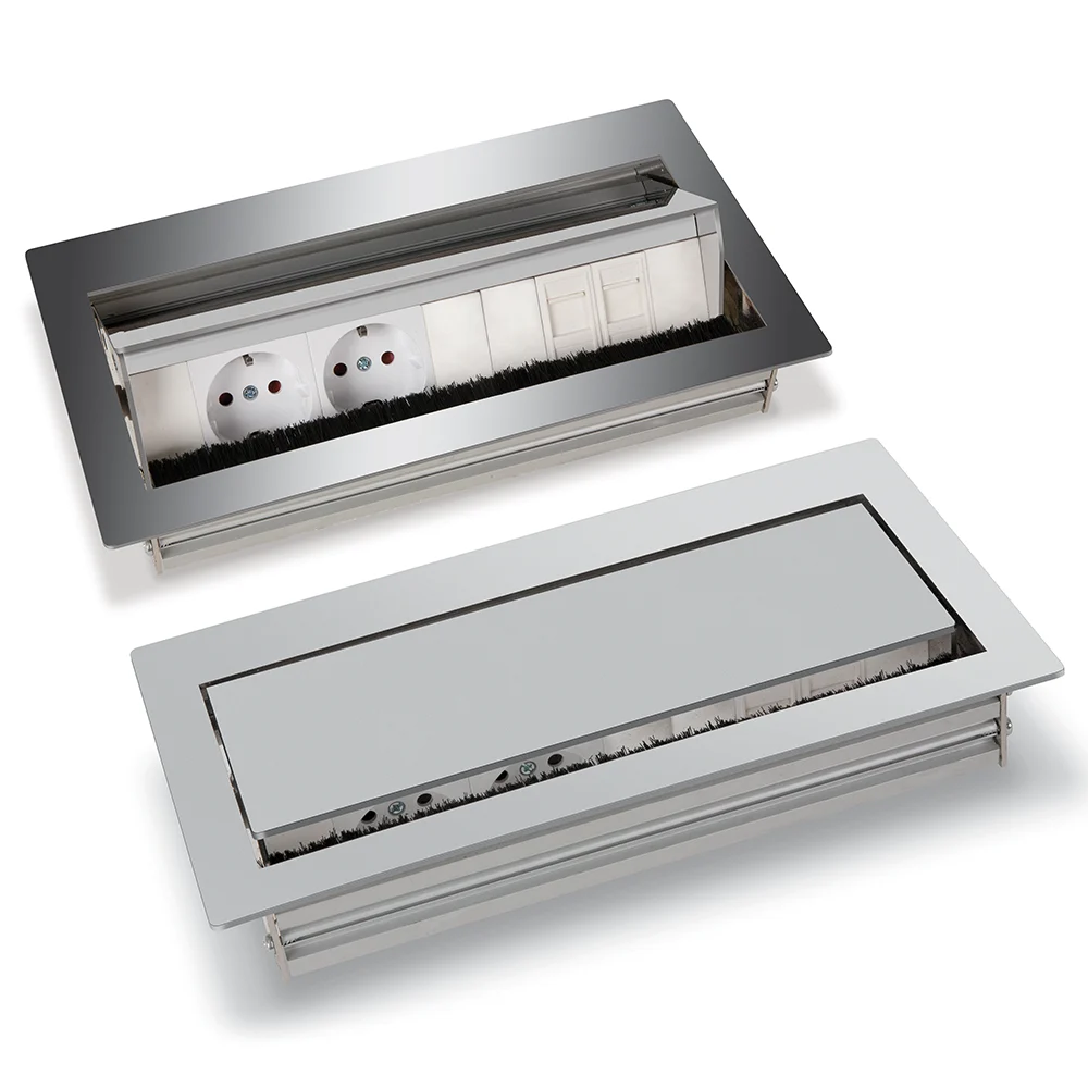 Sistem de prize de mobilier Regulus, inox, gri, 4 prize