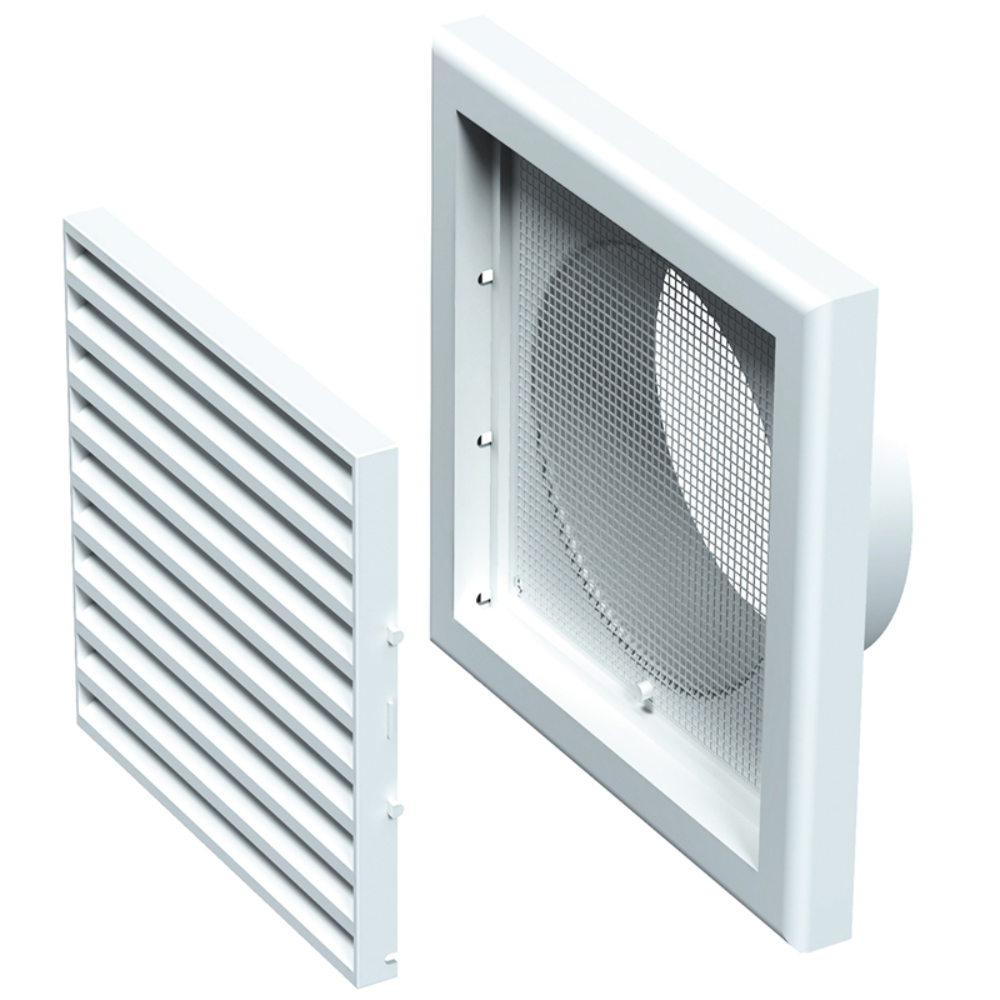 Grila ventilatie cu manson Vents, PVC, alb, 154 x 110 mm