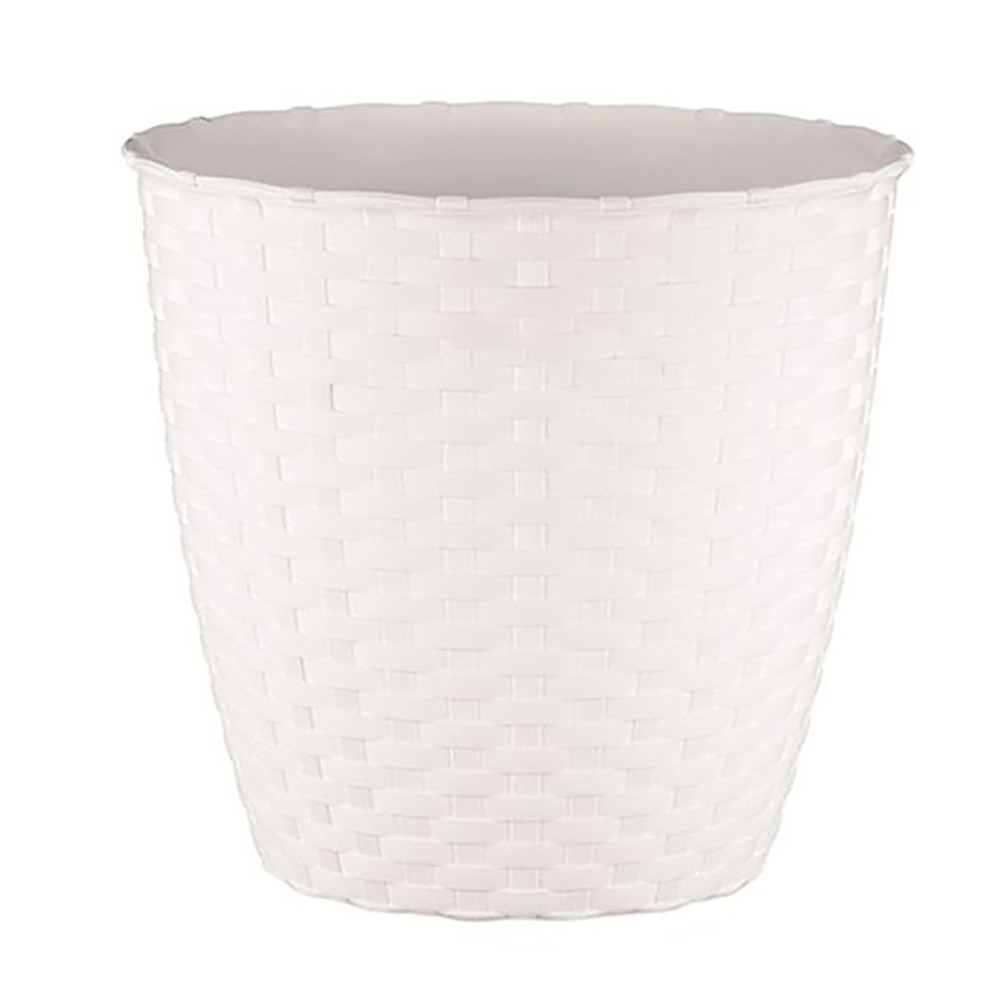 Ghiveci ratan Stefanplast, plastic, alb, 6.3 L, diametru 24 cm, 22.5 cm