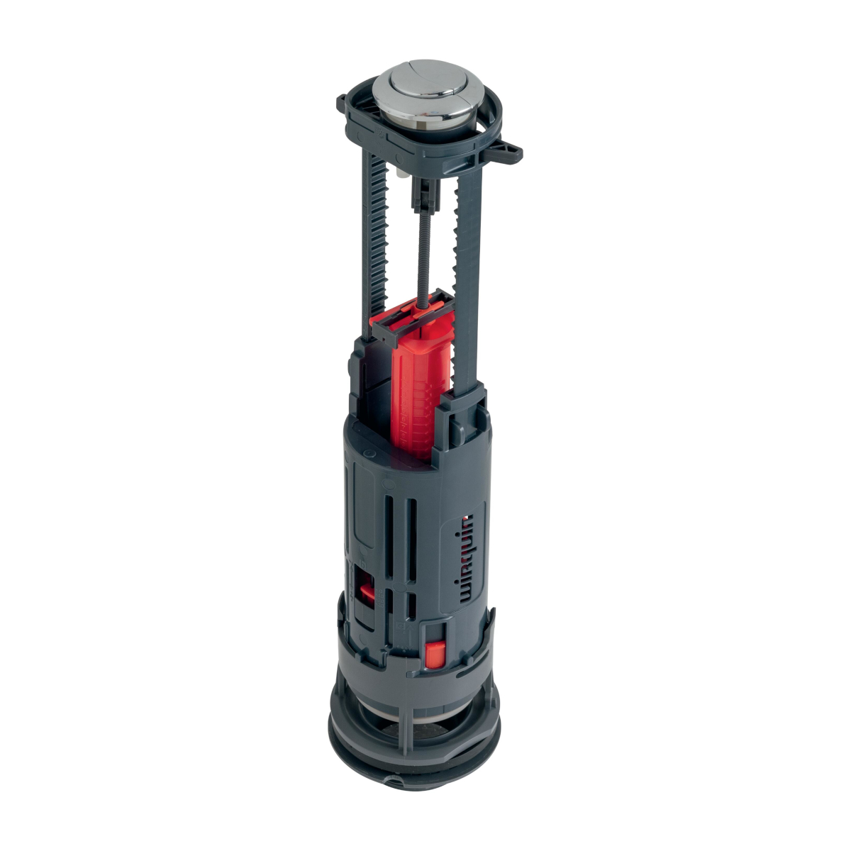 Mecanism universal WC One Wirquin, cu dubla actionare, 3/6 litri, buton negru, cu flotor lateral, racord 2 1/2, plastic