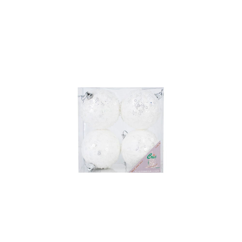 Set 4 globuri decorative de Craciun Cris, polistiren, 8 cm