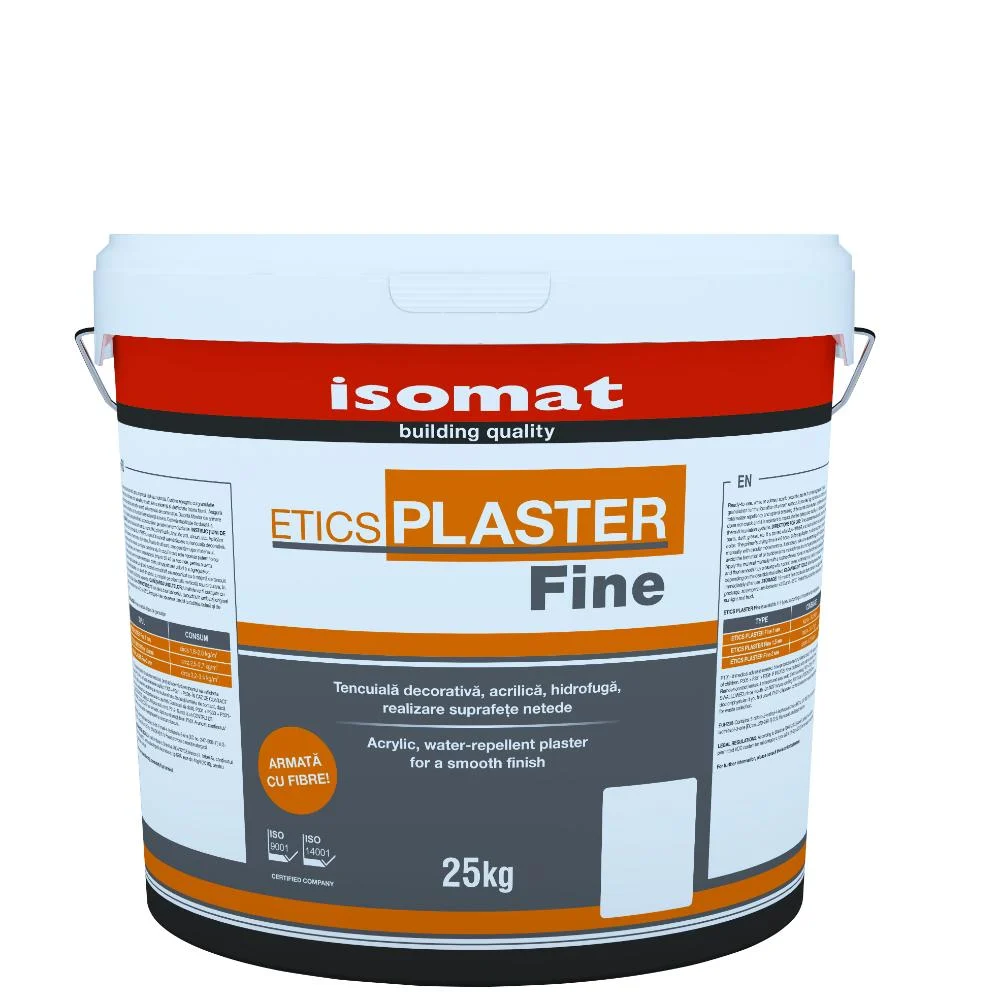 Tencuiala decorativa acrilica Isomat Plaster Fine, granulatie 1,5 mm, interior/exterior, alb, 25 kg