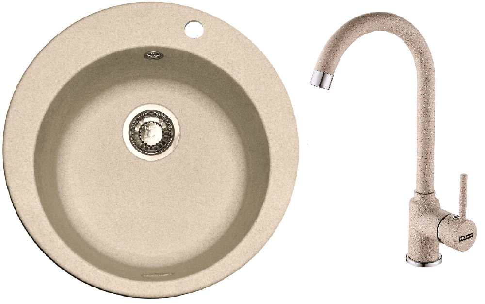 Chiuveta rotunda Avena si baterie Pola, Franke, fragranite, bej, 51cm