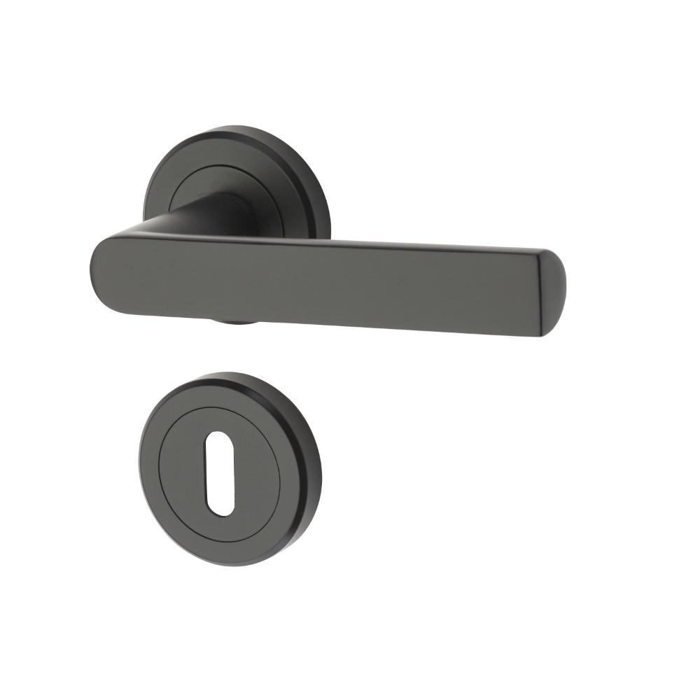 Maner usa de interior pe rozeta rotunda Osprey Yale, zinc, negru mat, 40 mm