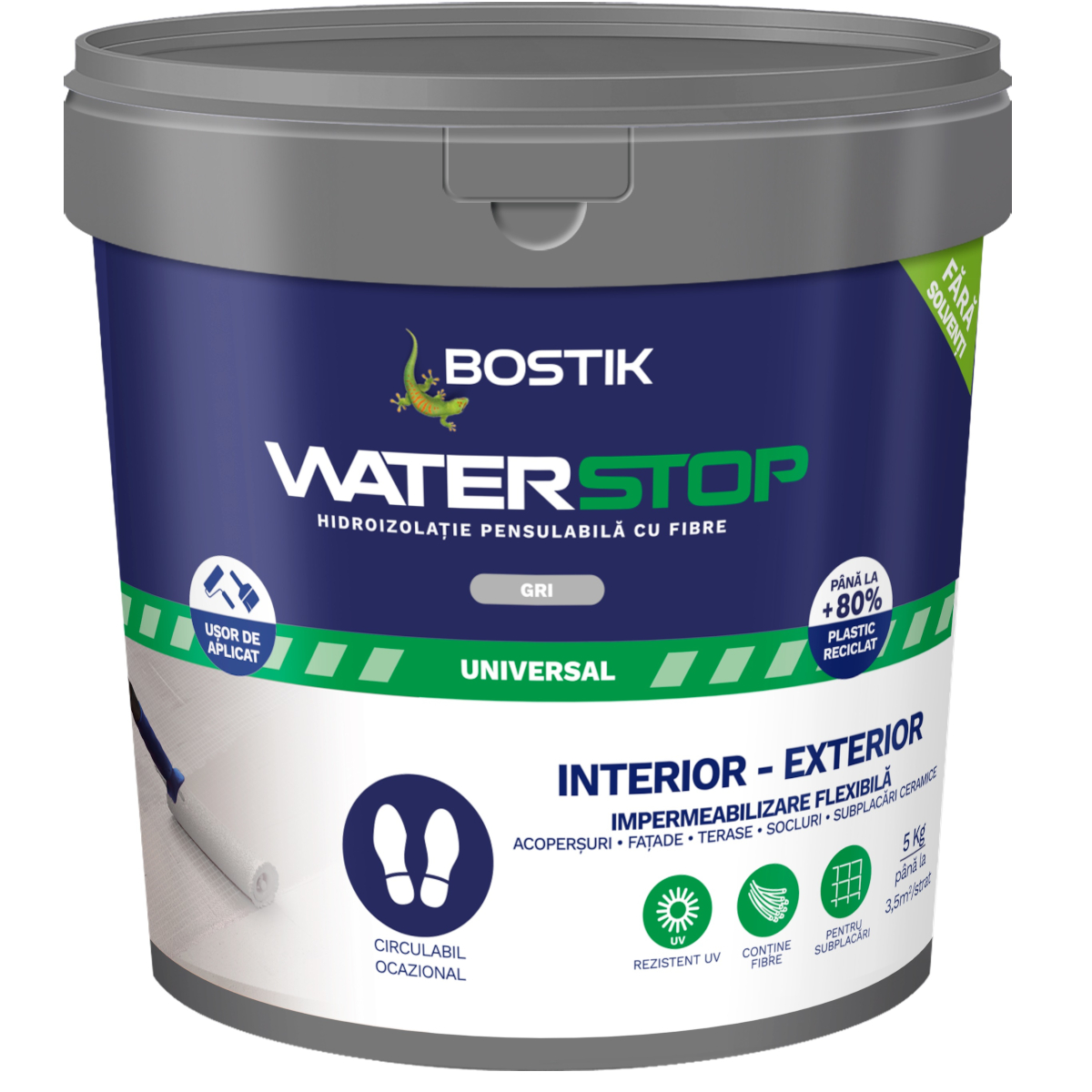 Hidroizolatie pensulabila cu fibre Waterstop Bostik, gri, 5 kg