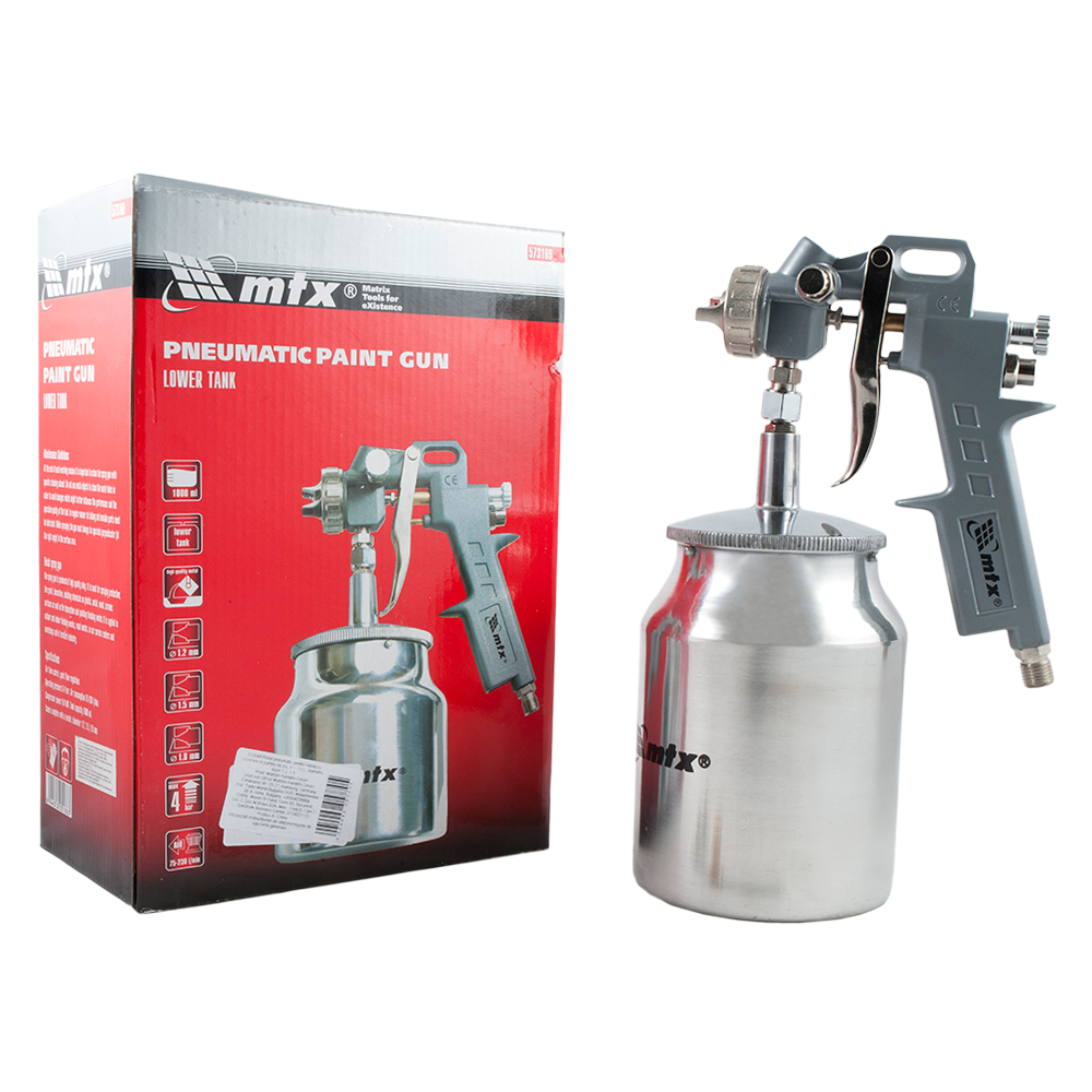 Pistol de vopsit pneumatic MTX, 1.2 mm, 1.5 mm, 1.8 mm, cupa jos, 1 l