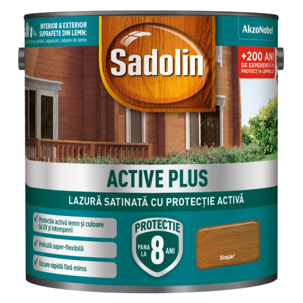 Lazura satinata pentru protectia lemnului Sadolin Active Plus WB, stejar, interior/exterior, 5 l