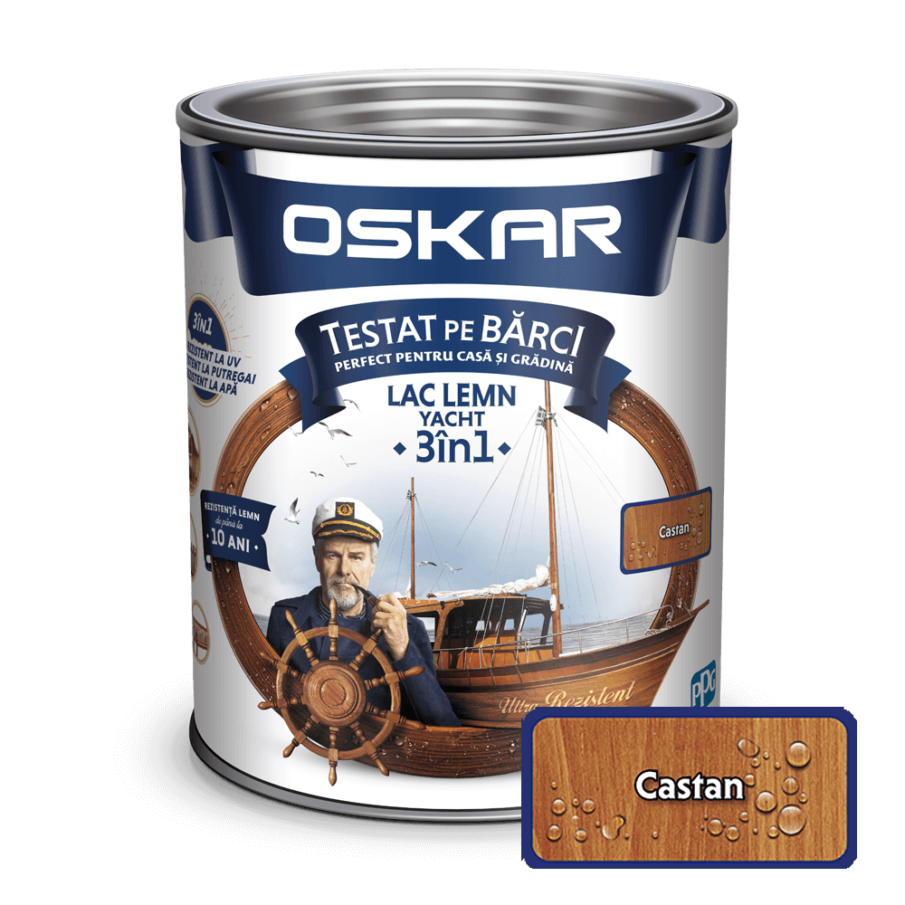 Lac pentru lemn Oskar Yacht, castan, interior/exterior, 2.5 l
