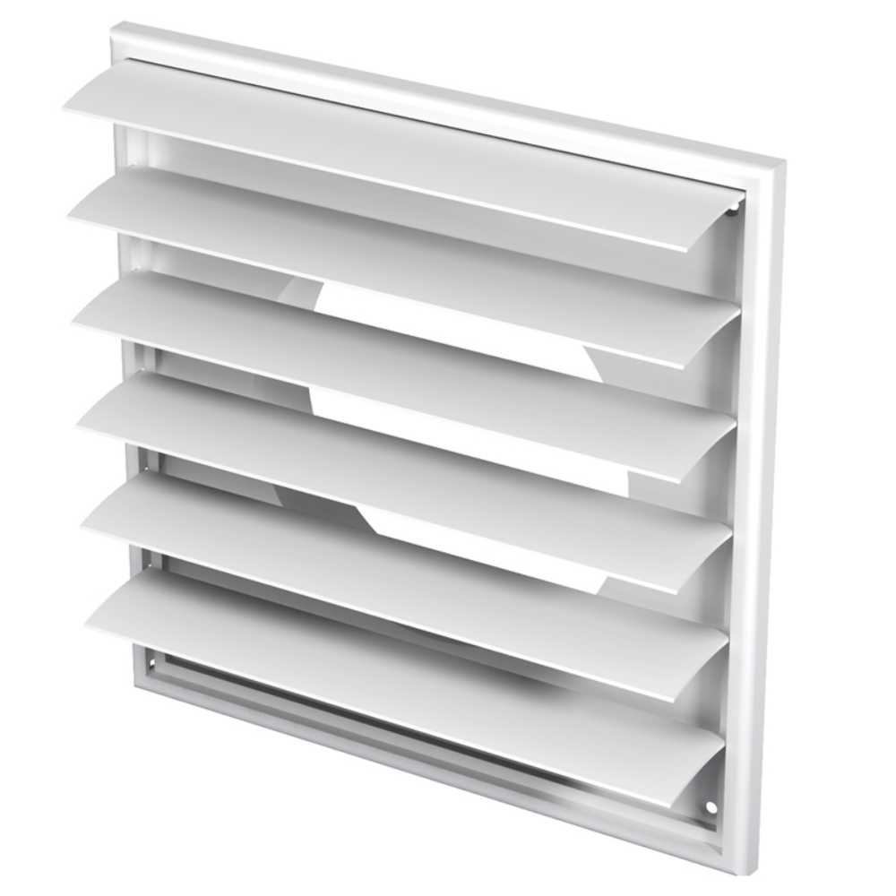 Grila cu jaluzele gravitationale Vents, PVC, alb, 250 x 250 mm