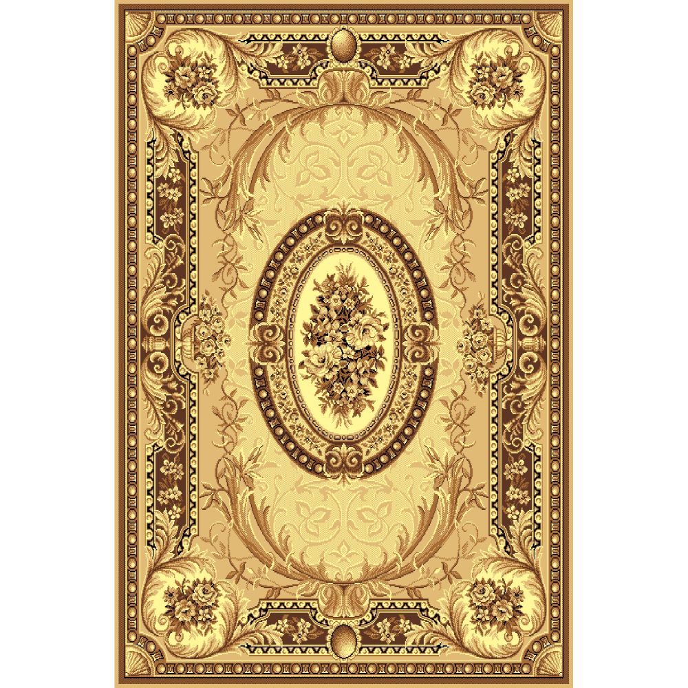 Covor clasic Gold 042/12, patrat, polipropilena BCF, bej/maro, 60 x 110 cm