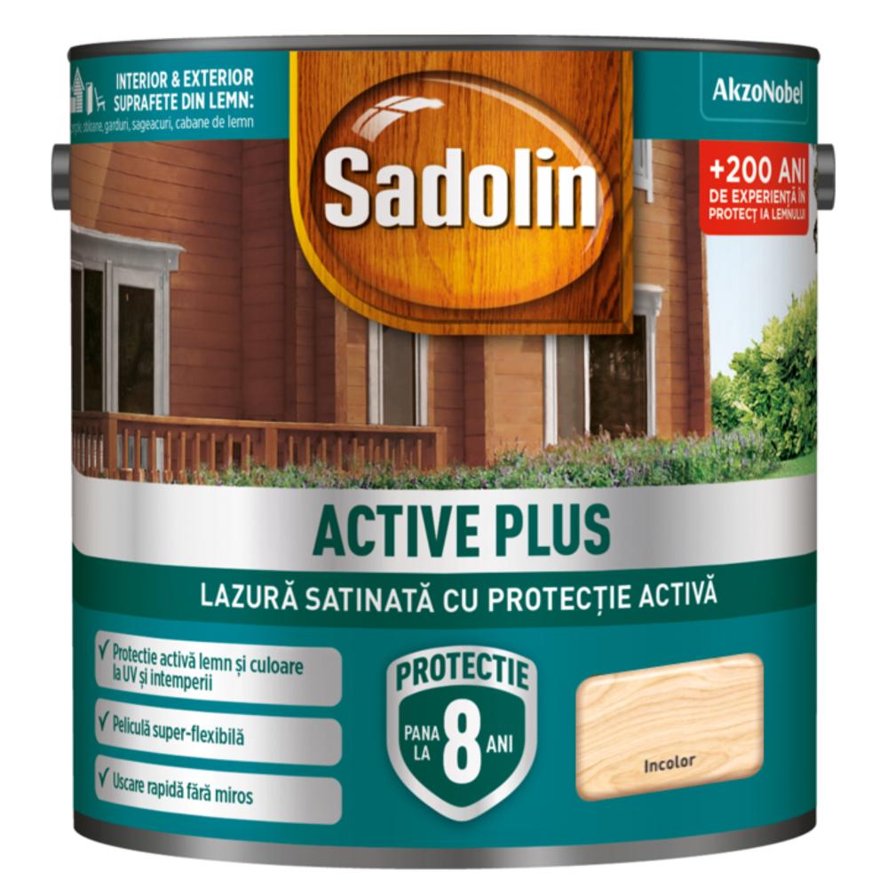 Lazura satinata pentru protectia lemnului Sadolin Active Plus WB, incolor, interior/exterior, 0.75 l
