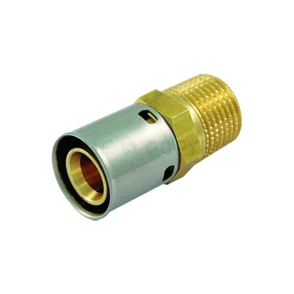 Racord prin presare PeX Tiemme, alama, auriu, filet exterior, drept, 20 mm x 3/4