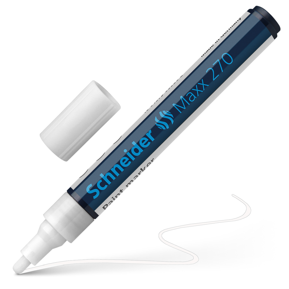 Marker permananet Schneider, varf rotund 3 mm, cu vopsea alba 270
