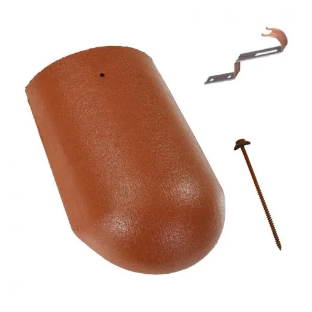 Tigla de coama de inceput Terran Danubia + clema de fixare, natur, 240 x 370 mm, 3.2 kg/buc