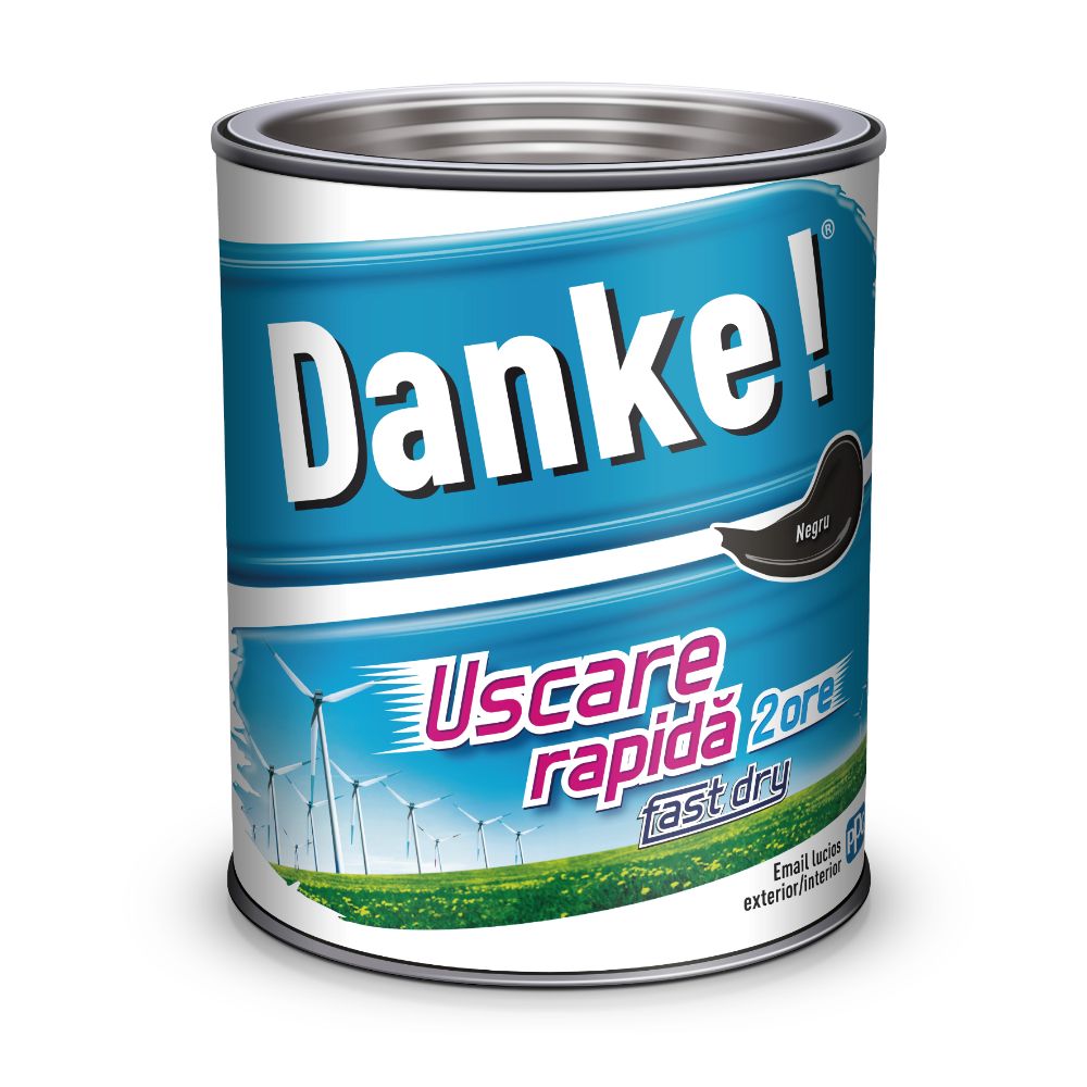 Email Danke uscare rapida, pentru metal, lemn, zidarie, exterior/interior, negru, lucios, 2.5 l