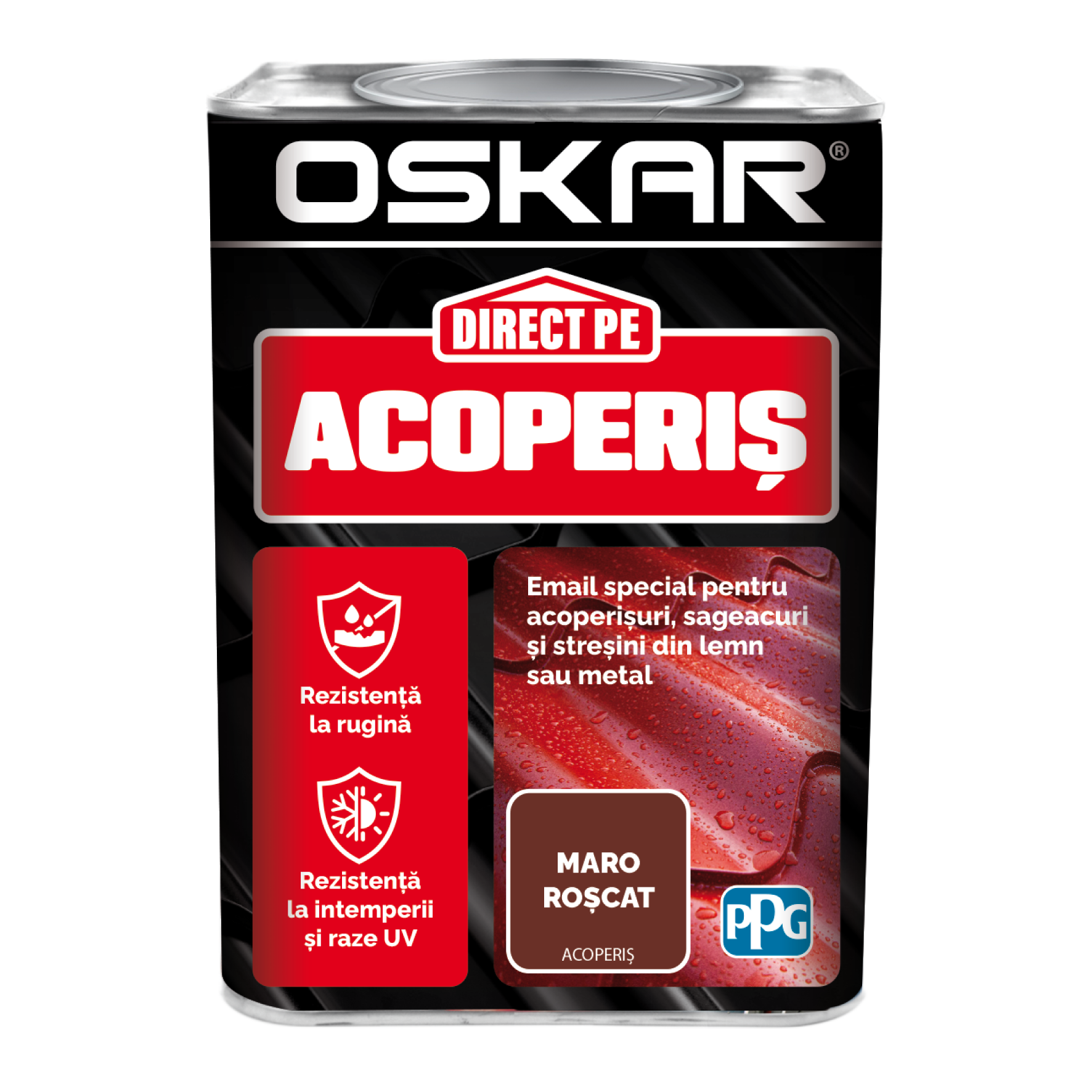 Vopsea Oskar Direct pe acoperis, maro roscat, exterior, 0.75 l