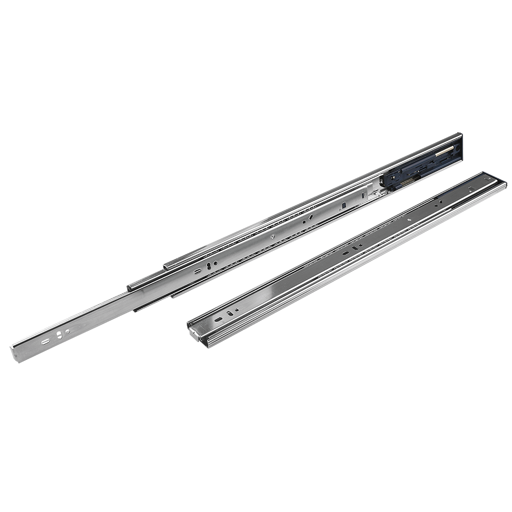 Glisiera cu bile cu push - open si amortizare Teko, otel, zincat - alb, extractie totala, 500 x 45 mm