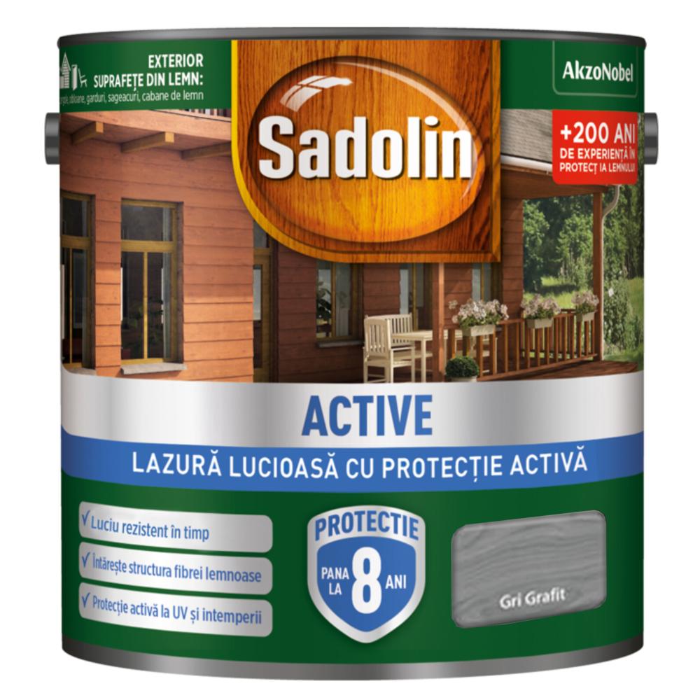 Lazura lucioasa pentru protectia lemnului Sadolin Active SB, gri grafit, interior/exterior, 5 l