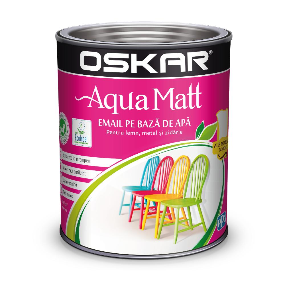 Vopsea pentru lemn/metal, Oskar Aqua Matt, interior/exterior, pe baza de apa, alb murdar nordic, 0,6 l