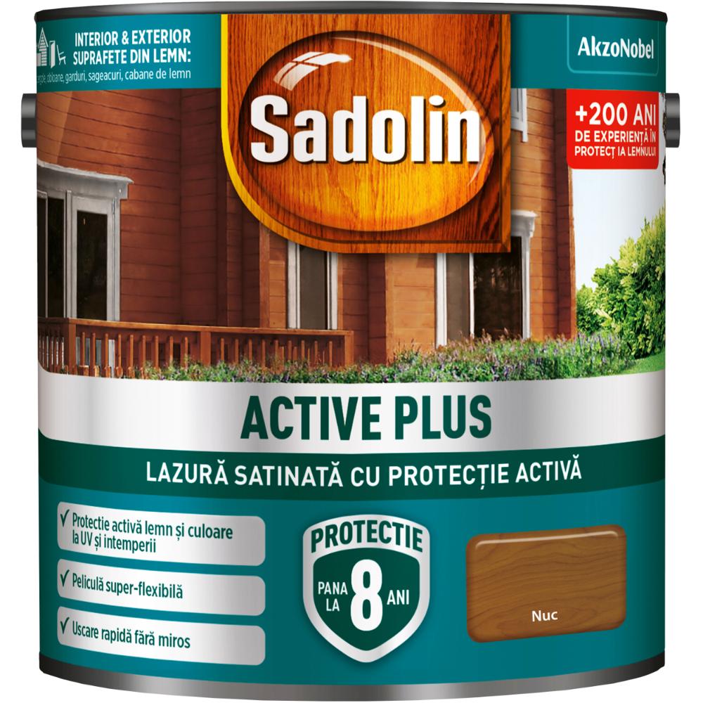 Lazura satinata pentru protectia lemnului Sadolin Active Plus WB, nuc, interior/exterior, 0.75 l