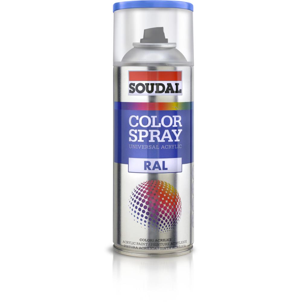 Vopsea spray acrilica pentru metal / plastic / lemn Soudal Color Spray, negru RAL 7016, lucios, interior/exterior, 400 ml