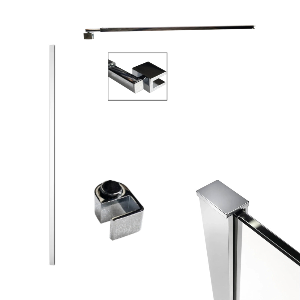 Kit instalare perete fix dus / walk in Sanotechnik D9000, finisaj crom, reglabil 70 – 120 x 200 cm 
