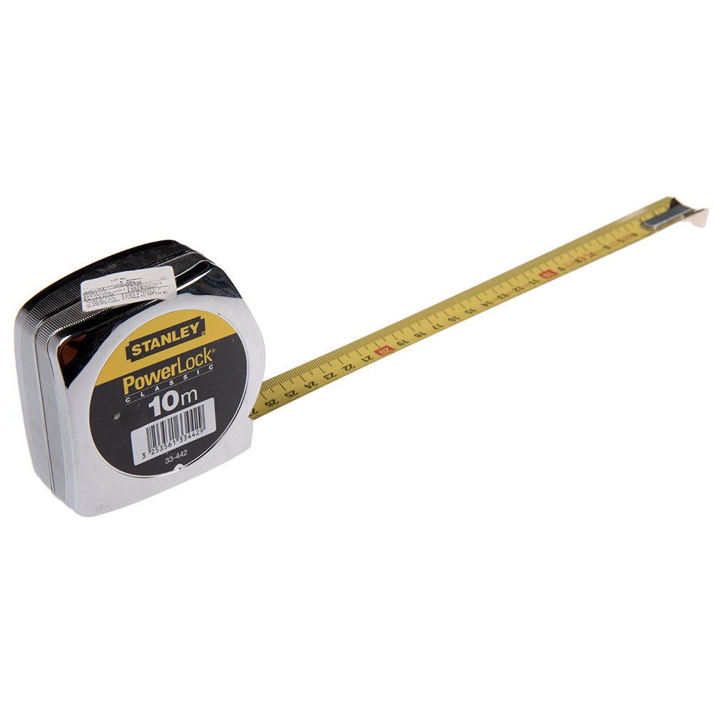 Ruleta PowerLock Stanley 1-33-442, 3 nituri, 10 m x 25 mm, cu clema de prindere la curea