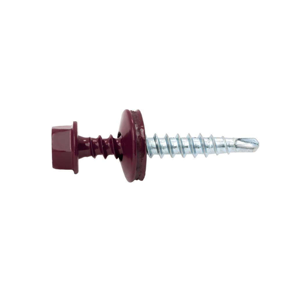 Surub autoforant pentru tigla metalica, rosu visiniu, RAL 3005, 4.8 x 35 mm, 50 bucati