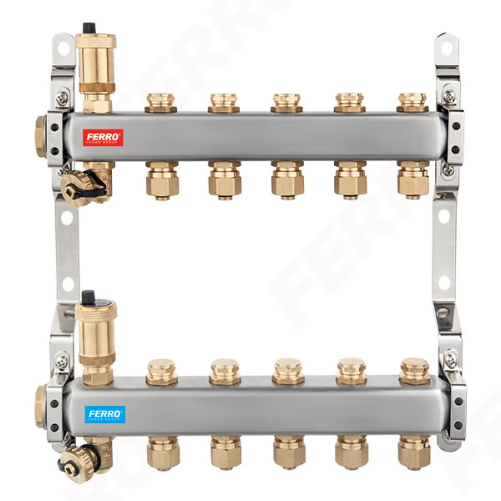 Distribuitor Ferro SN-RO09S, 9 circuite, inox, 1 inch