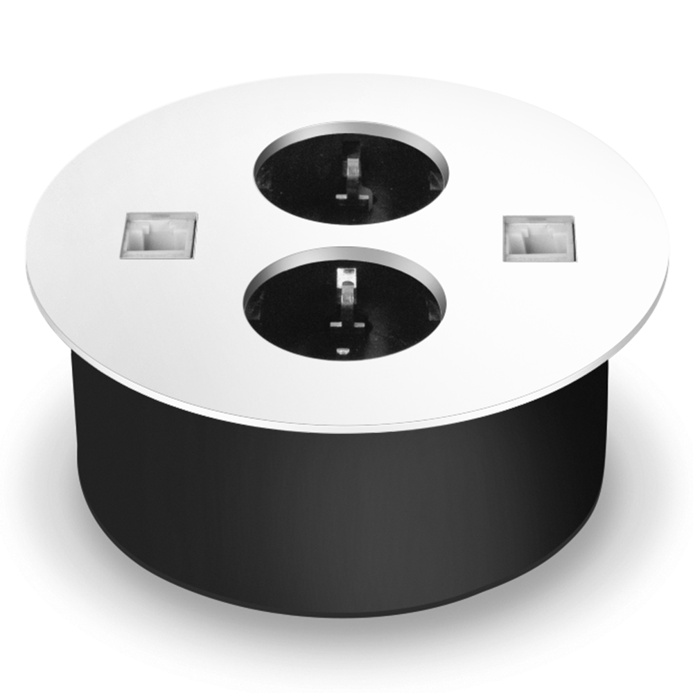 Sistem prize incorporabile in birou Sirius-304, 2 prize + CAT 5 + CAT 3, alb