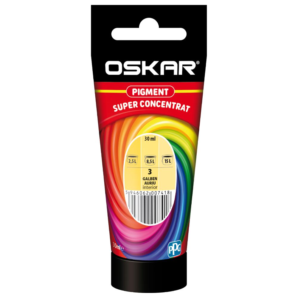 Pigment super concentrat Oskar, interior, pentru vopsea lavabila, galben auriu, 30 ml