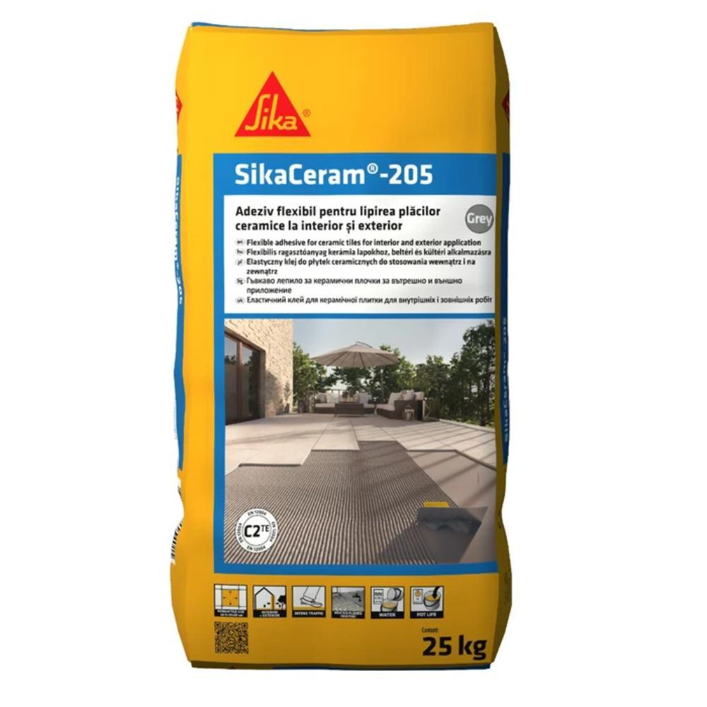 Adeziv flexibil pentru placaje ceramice SikaCeram-205, interior/exterior, gri, 25 kg