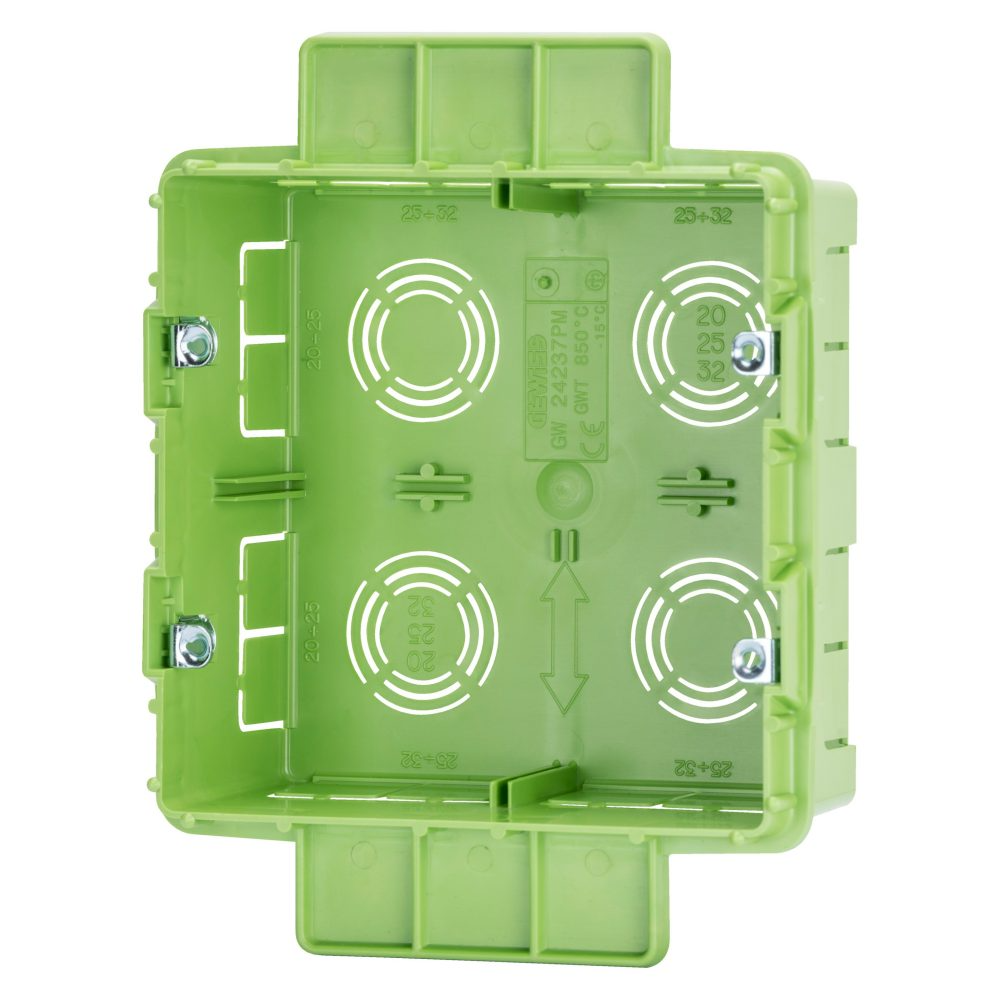 Doza aparat Gewiss GW24237PM, pentru gips carton, 8 module, ingropata, halogen free, verde, 131 x 129 x 53 mm