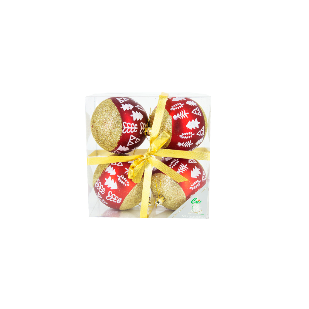 Set 4 globuri decorative de Craciun Cris, plastic, 8 cm