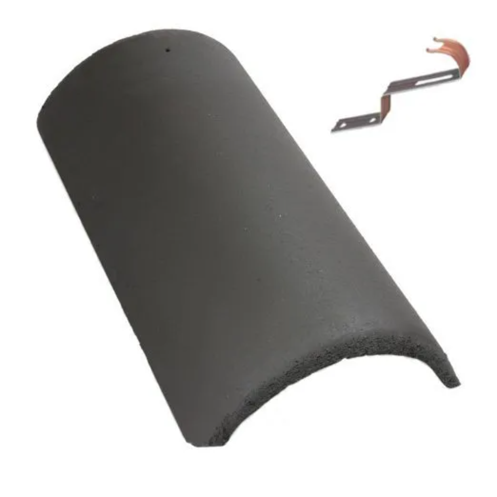 Tigla de coama Terran Danubia + clema de fixare, culoare antracit, 250 x 420 mm, 4.7 kg/buc
