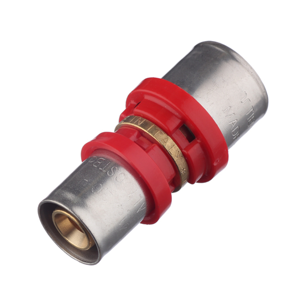 Racord drept dublu cu presare multistrat Tiemme, filet interior, alama, diametru 20-16 mm