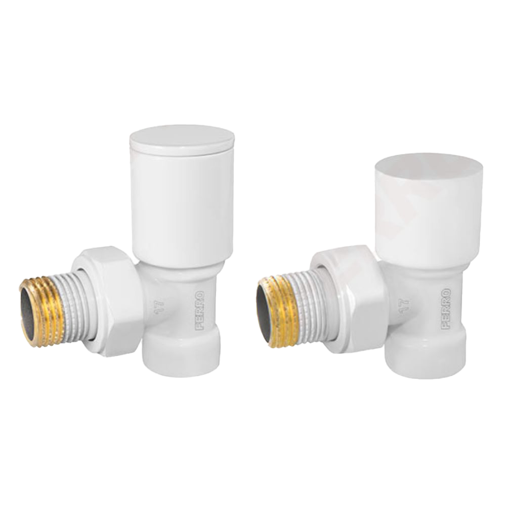 Set robinet radiator coltar Ferro ZGB31WH, alb, 1/2 inch x 1/2 inch