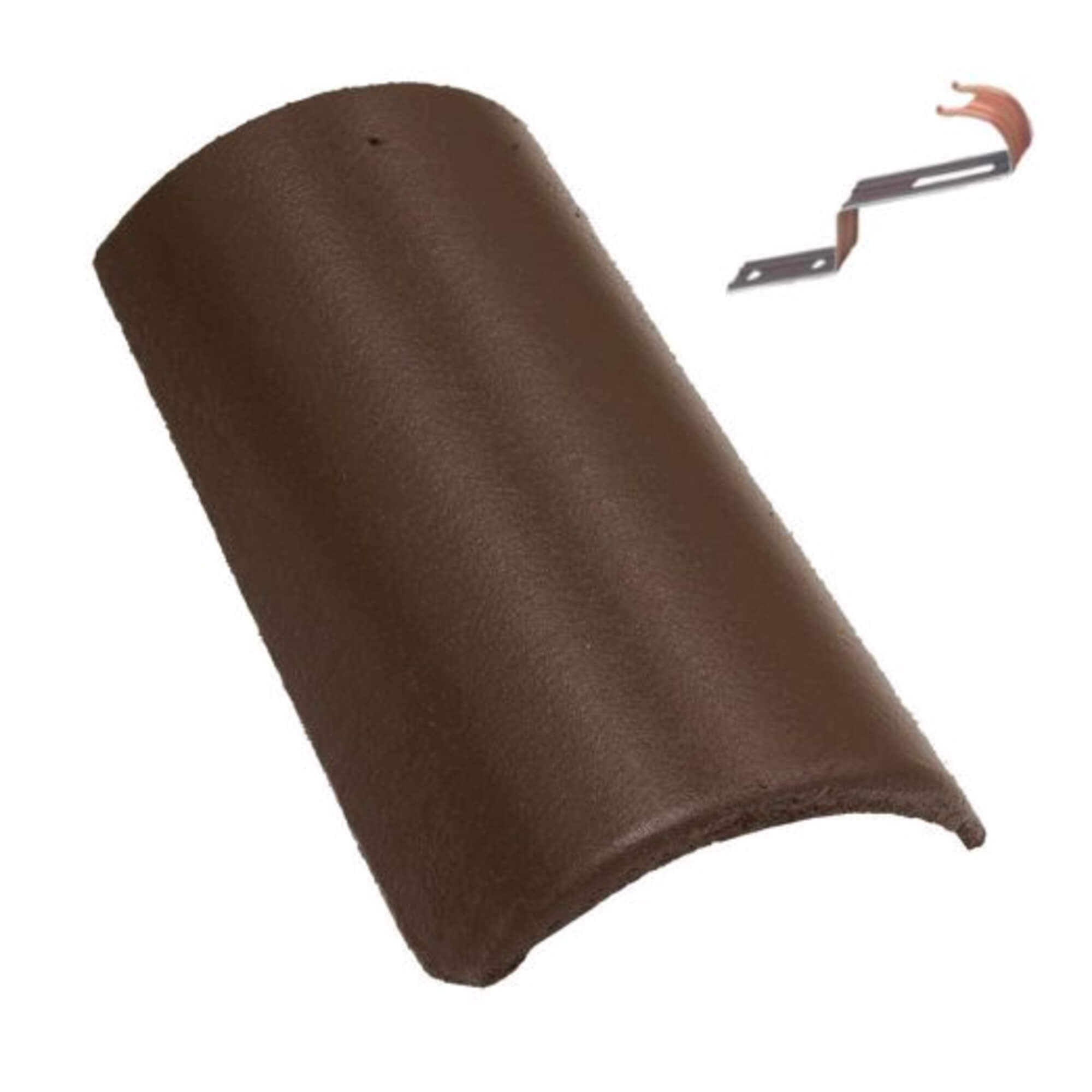 Tigla de coama Terran Danubia + clema de fixare, maro, 250 x 420 mm, 4.7 kg/buc